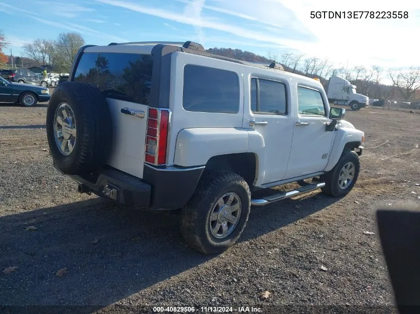 2007 Hummer H3 Suv VIN: 5GTDN13E778223558 Lot: 40829506