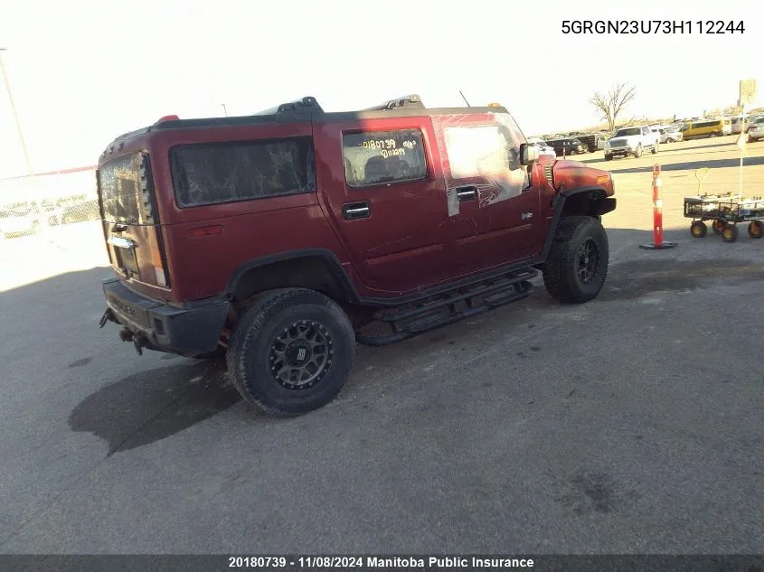 2003 Hummer H2 VIN: 5GRGN23U73H112244 Lot: 20180739