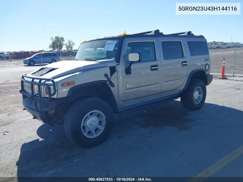 2003 Hummer H2 VIN: 5GRGN23U43H144116 Lot: 40627533