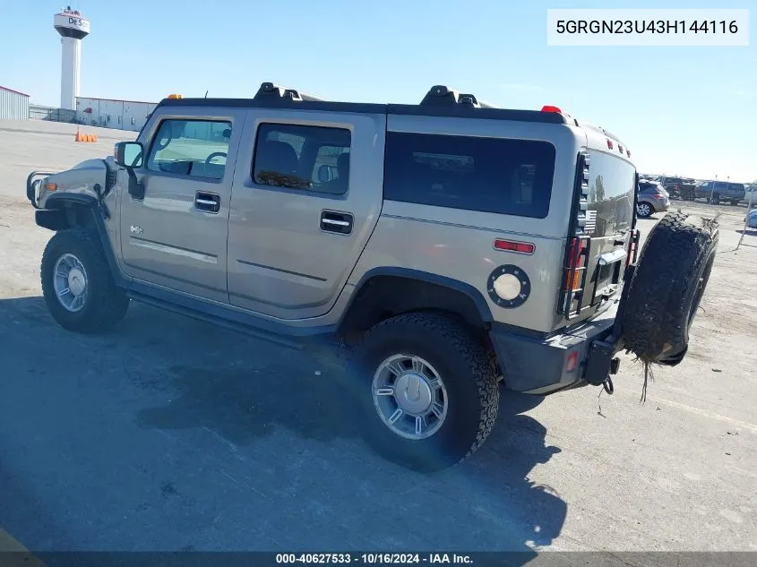 2003 Hummer H2 VIN: 5GRGN23U43H144116 Lot: 40627533