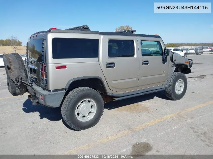 2003 Hummer H2 VIN: 5GRGN23U43H144116 Lot: 40627533