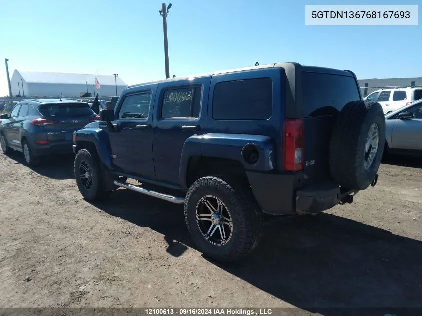 2006 Hummer H3 VIN: 5GTDN136768167693 Lot: 12100613