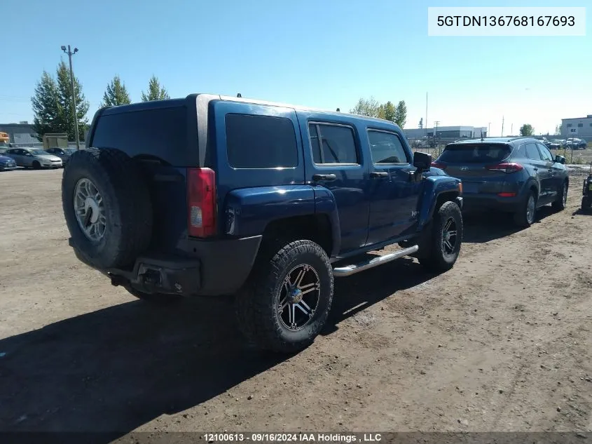 2006 Hummer H3 VIN: 5GTDN136768167693 Lot: 12100613