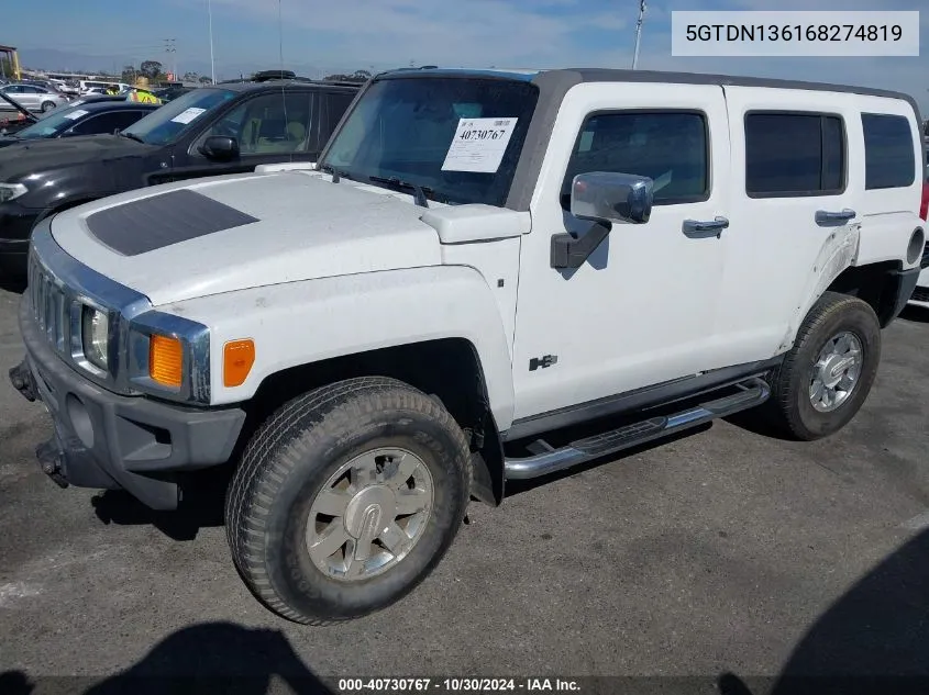 2006 Hummer H3 Suv VIN: 5GTDN136168274819 Lot: 40730767