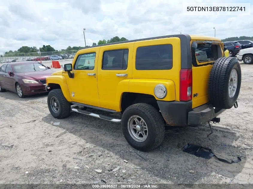 2007 Hummer H3 Suv VIN: 5GTDN13E878122741 Lot: 39696527