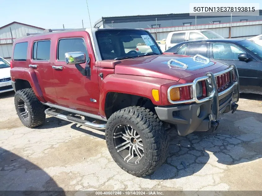 2007 Hummer H3 Suv VIN: 5GTDN13E378193815 Lot: 40507246