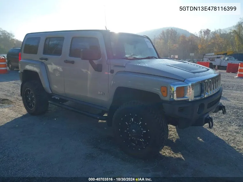 2007 Hummer H3 Suv VIN: 5GTDN13E478116399 Lot: 40703516