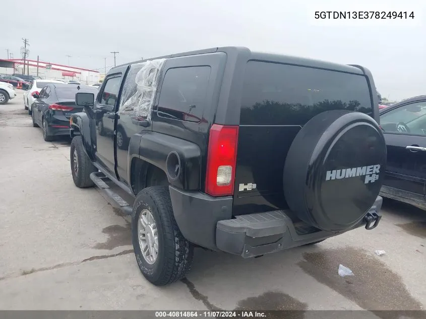 2007 Hummer H3 Suv VIN: 5GTDN13E378249414 Lot: 40814864