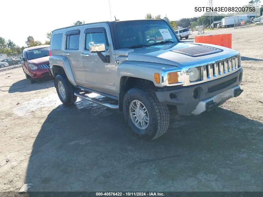 2008 Hummer H3 Suv VIN: 5GTEN43E088200758 Lot: 40576422