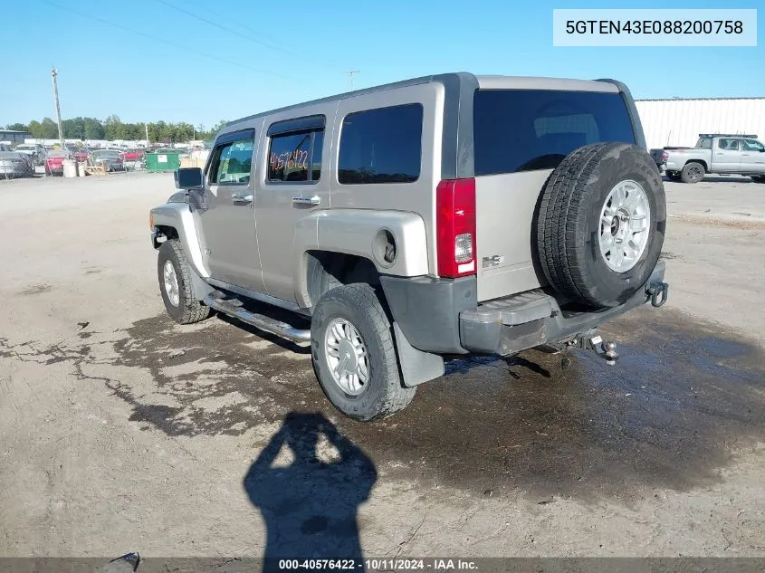 5GTEN43E088200758 2008 Hummer H3 Suv