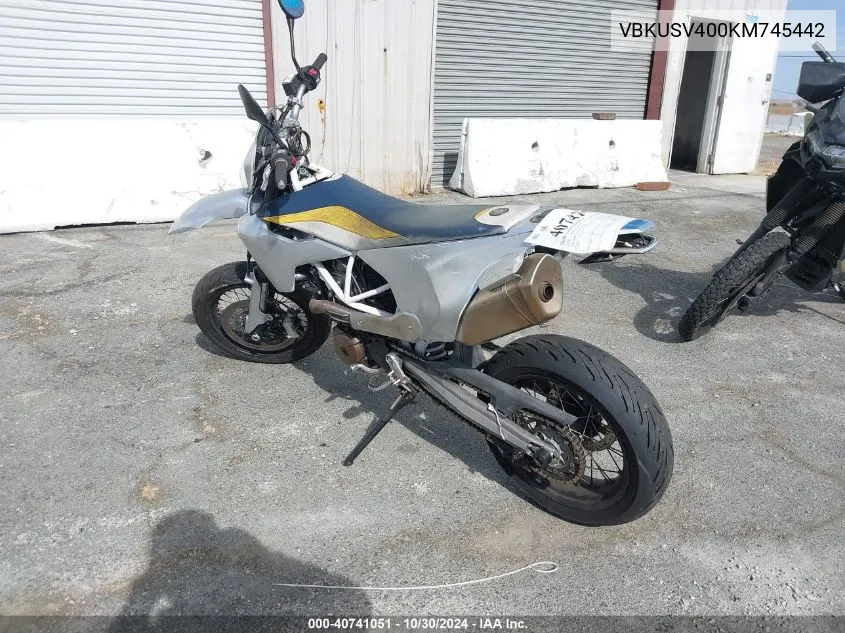 2019 Husqvarna Supermoto 701 VIN: VBKUSV400KM745442 Lot: 40741051