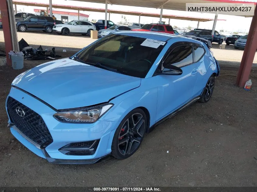 2020 Hyundai Veloster N VIN: KMHT36AHXLU004237 Lot: 39779091