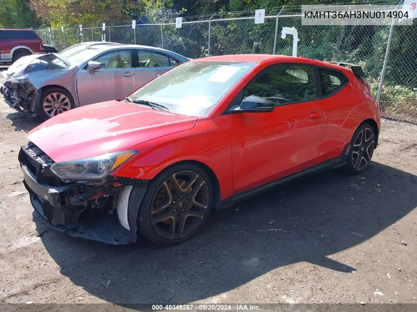 2022 Hyundai Veloster N VIN: KMHT36AH3NU014904 Lot: 40349267