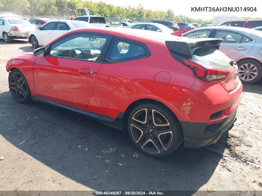 2022 Hyundai Veloster N VIN: KMHT36AH3NU014904 Lot: 40349267