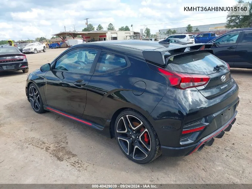 2022 Hyundai Veloster N VIN: KMHT36AH8NU015160 Lot: 40429039