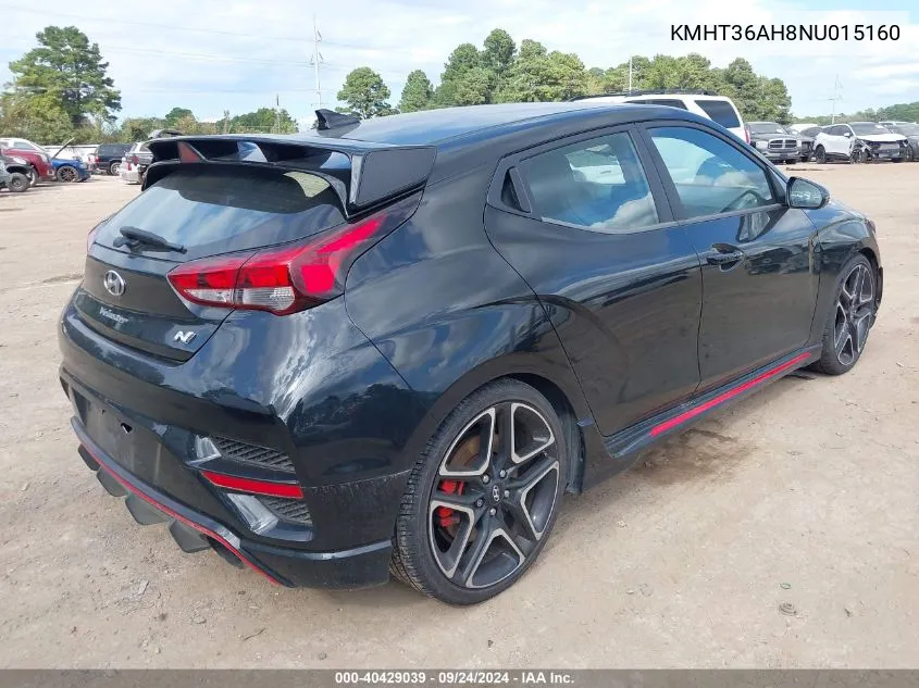 2022 Hyundai Veloster N VIN: KMHT36AH8NU015160 Lot: 40429039