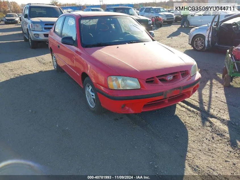 2000 Hyundai Accent Gs VIN: KMHCG35G9YU044711 Lot: 40781993