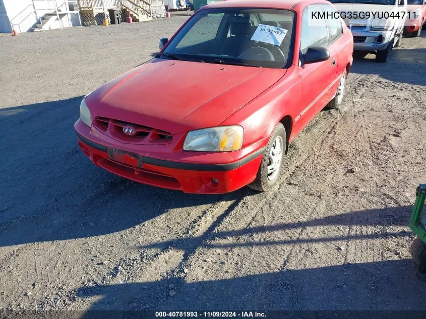 2000 Hyundai Accent Gs VIN: KMHCG35G9YU044711 Lot: 40781993