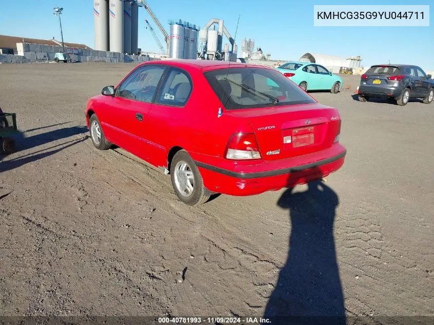 2000 Hyundai Accent Gs VIN: KMHCG35G9YU044711 Lot: 40781993