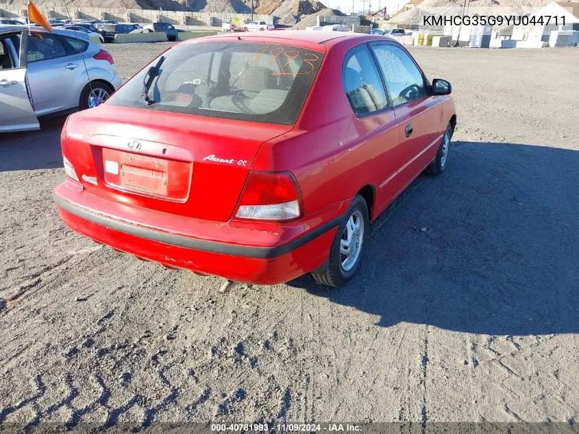 2000 Hyundai Accent Gs VIN: KMHCG35G9YU044711 Lot: 40781993