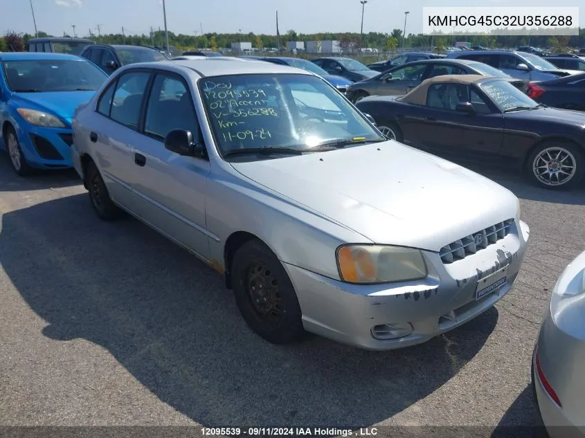 2002 Hyundai Accent Gl VIN: KMHCG45C32U356288 Lot: 12095539