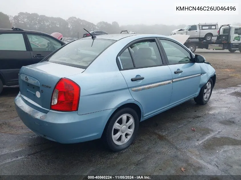 2006 Hyundai Accent Gls VIN: KMHCN46C26U046496 Lot: 40560224