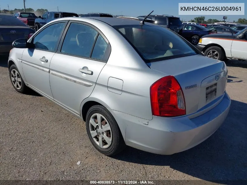 2006 Hyundai Accent Gls VIN: KMHCN46C26U004961 Lot: 40838573