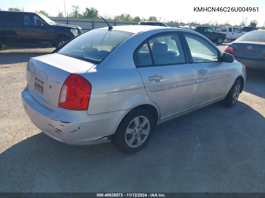 2006 Hyundai Accent Gls VIN: KMHCN46C26U004961 Lot: 40838573