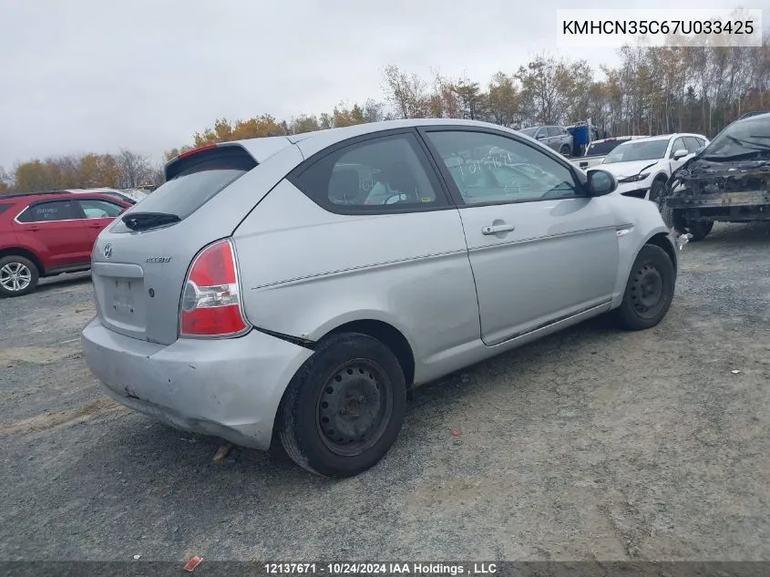 2007 Hyundai Accent VIN: KMHCN35C67U033425 Lot: 12137671