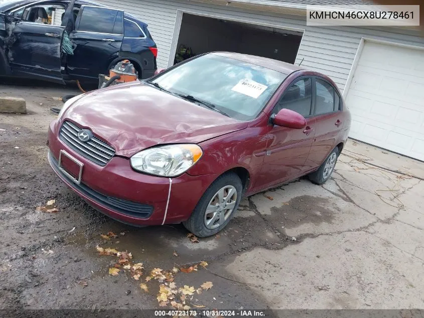 2008 Hyundai Accent Gls VIN: KMHCN46CX8U278461 Lot: 40723173