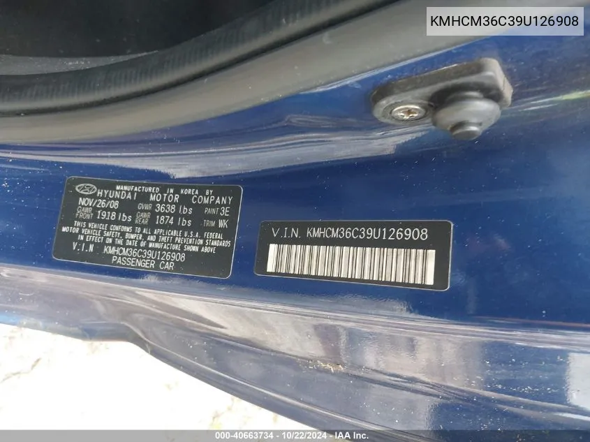 KMHCM36C39U126908 2009 Hyundai Accent Gs