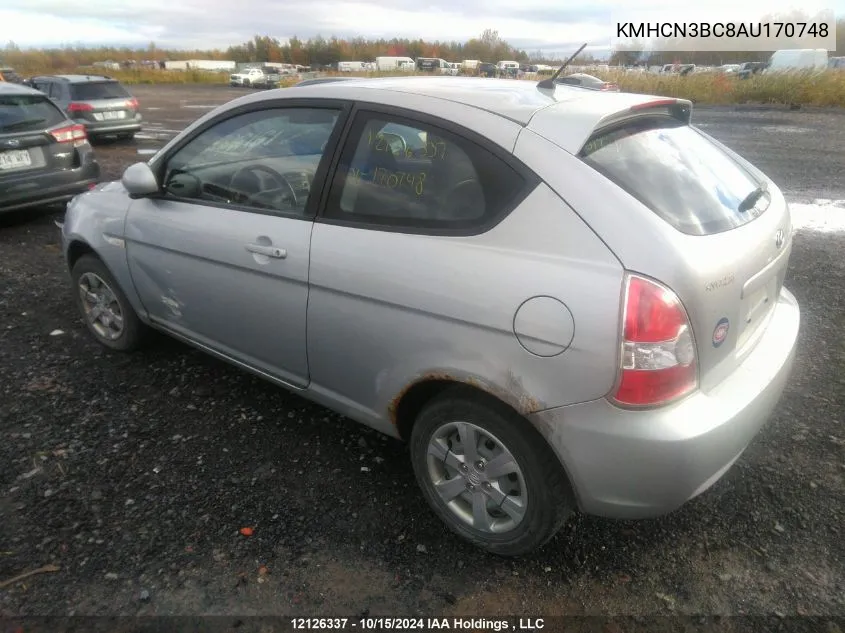 2010 Hyundai Accent L VIN: KMHCN3BC8AU170748 Lot: 12126337