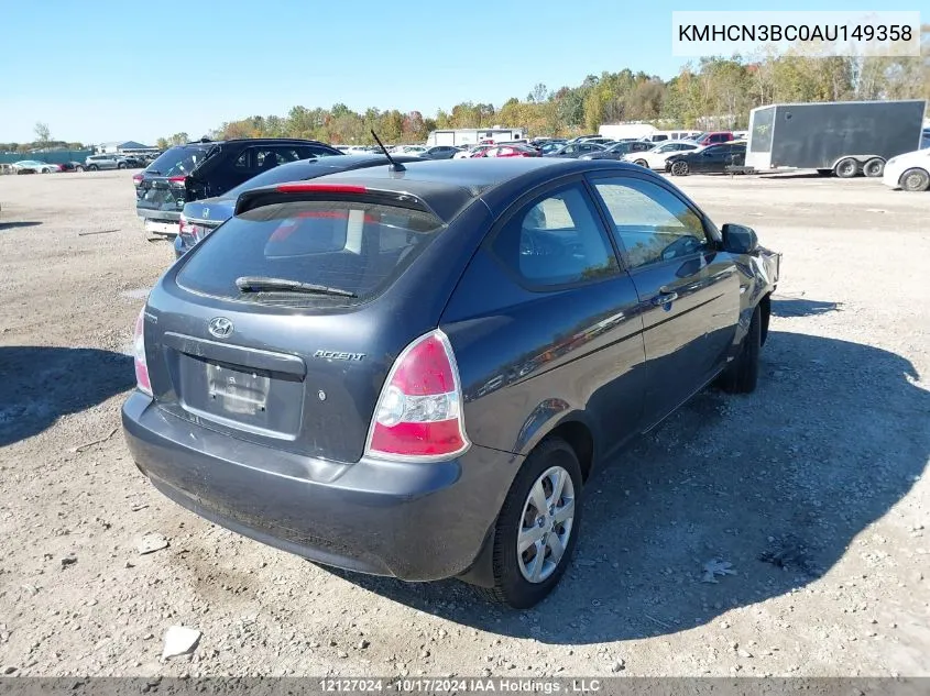 2010 Hyundai Accent Blue/Gs VIN: KMHCN3BC0AU149358 Lot: 12127024