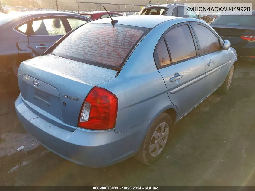 2010 Hyundai Accent Gls VIN: KMHCN4ACXAU449920 Lot: 40678039