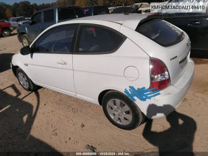 2010 Hyundai Accent Gs VIN: KMHCM3AC0AU149610 Lot: 40680809