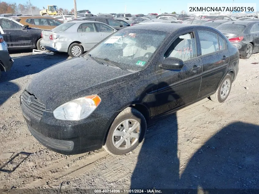 2010 Hyundai Accent Blue/Gs VIN: 2KMHCN4A7AU505196 Lot: 40714996