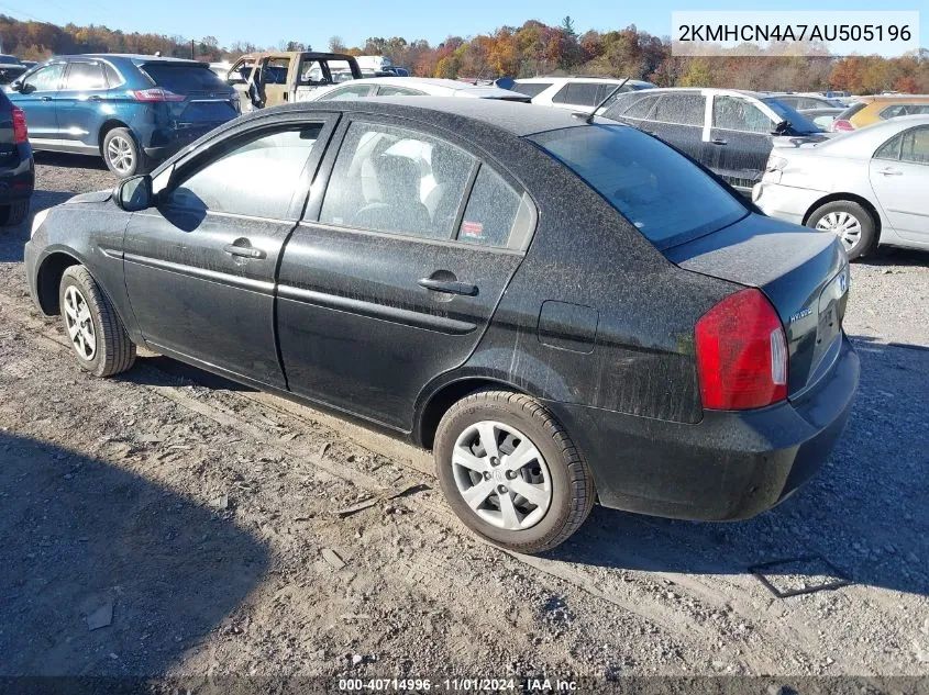 2010 Hyundai Accent Blue/Gs VIN: 2KMHCN4A7AU505196 Lot: 40714996