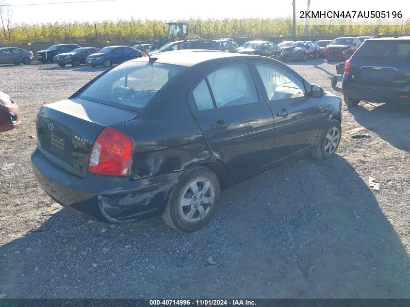 2010 Hyundai Accent Blue/Gs VIN: 2KMHCN4A7AU505196 Lot: 40714996