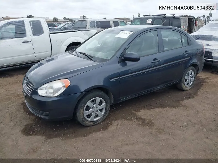 2011 Hyundai Accent Gls VIN: KMHCN4AC0BU604332 Lot: 40700618