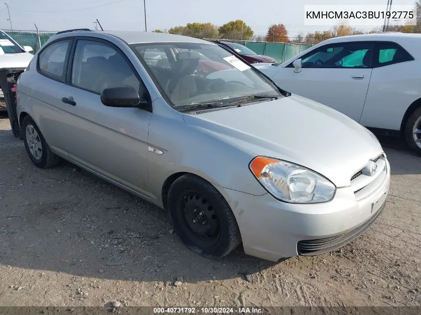 2011 Hyundai Accent Gl VIN: KMHCM3AC3BU192775 Lot: 40731792