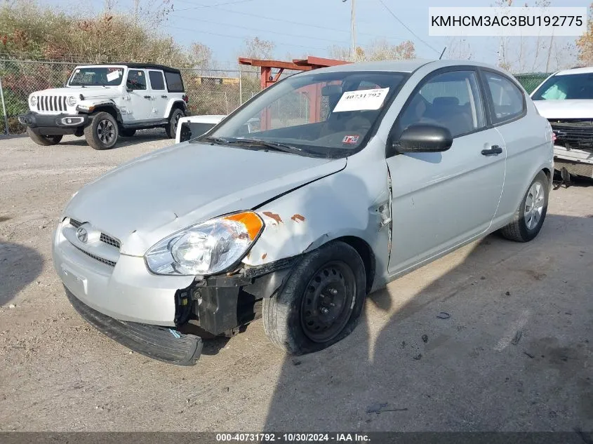 2011 Hyundai Accent Gl VIN: KMHCM3AC3BU192775 Lot: 40731792