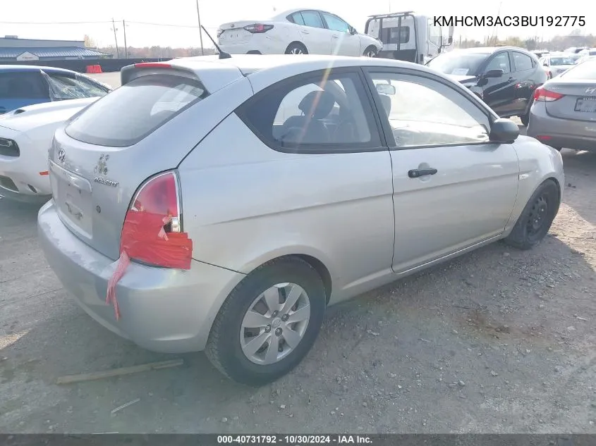 2011 Hyundai Accent Gl VIN: KMHCM3AC3BU192775 Lot: 40731792