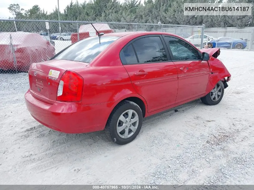 2011 Hyundai Accent Gls VIN: KMHCN4AC1BU614187 Lot: 40757965