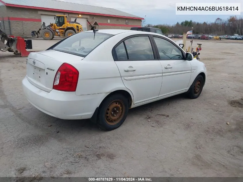 2011 Hyundai Accent Gls VIN: KMHCN4AC6BU618414 Lot: 40787629