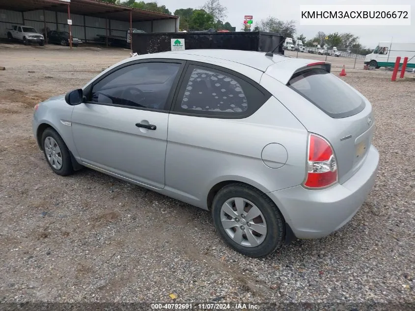 2011 Hyundai Accent Gl VIN: KMHCM3ACXBU206672 Lot: 40792691