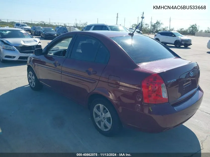 2011 Hyundai Accent Gls VIN: KMHCN4AC6BU533668 Lot: 40862075