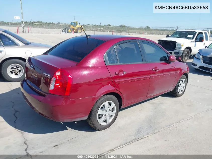 2011 Hyundai Accent Gls VIN: KMHCN4AC6BU533668 Lot: 40862075