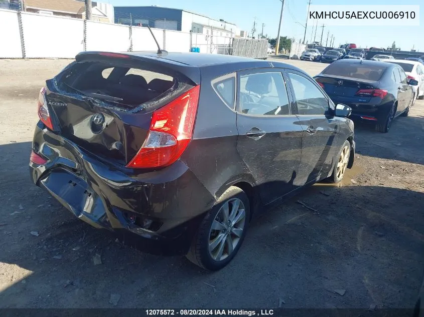 2012 Hyundai Accent Gls VIN: KMHCU5AEXCU006910 Lot: 12075572