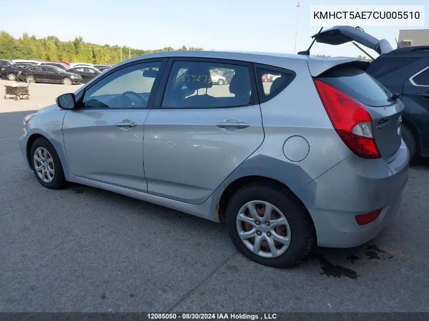 2012 Hyundai Accent Gl VIN: KMHCT5AE7CU005510 Lot: 12085050