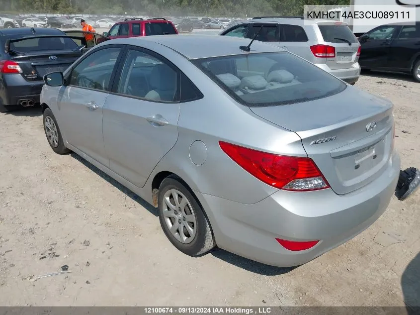 2012 Hyundai Accent Gl VIN: KMHCT4AE3CU089111 Lot: 12100674